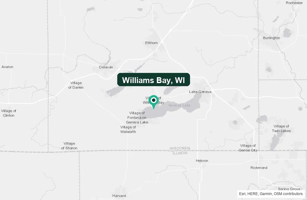 Map of Williams Bay, Wisconsin and the surrounding Walworth County area service area